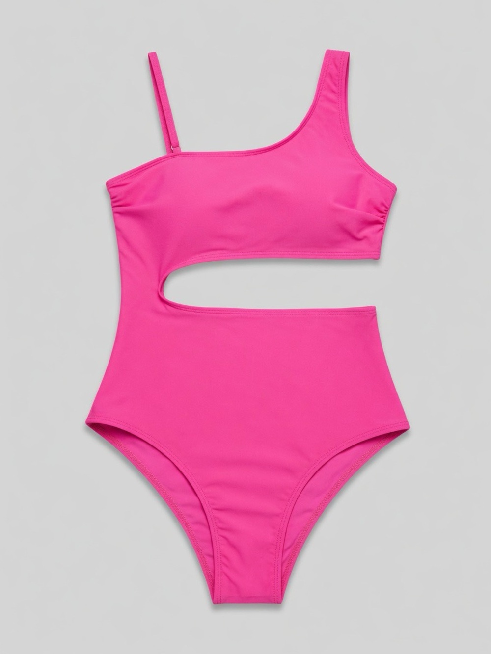 Grace + Emma Hot Pink One-Shoulder Cutout High-Waisted Bikini Swimsuit Small